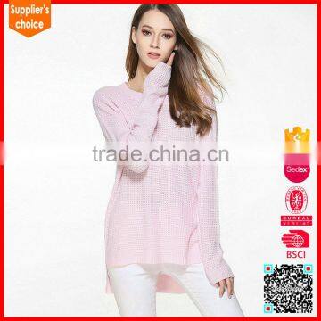 Latest design long sleeves breathable acrylic women solid color sweater