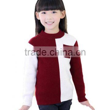 Contrast color half high neck cashmere rib knit sweater designs for girls