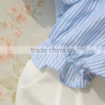 Child Girl Boutique Outfits Pearl Buttons Flutter Shirt With White Shorts Factory Direct Sale photo-4