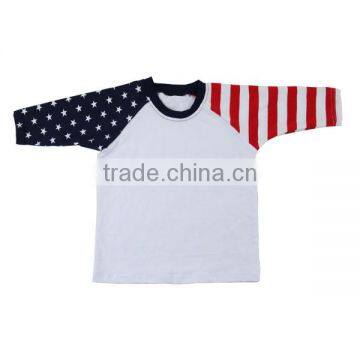 2017 new fashion white t shirts ruffle raglan shirts star print and stripe top 4th of July long sleeve shirt