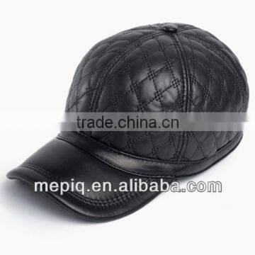 fashionable black genuine leather baseball hat cap