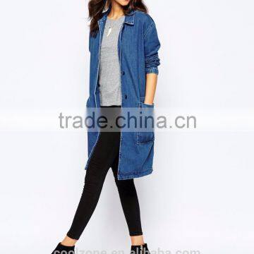 Hot Sale Unlined Denim Coat Fashion Point Collar Non Stretch Women Coat 2015 photo-5