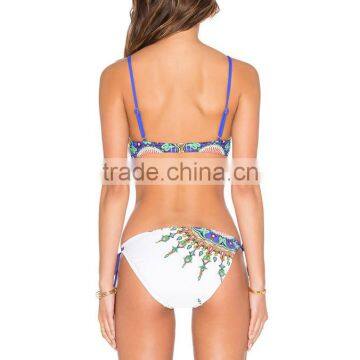 Polyester Bikini Flexible Backless Two Piece Padded Printed Patchwork White Sold By Set photo-2