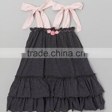 New Fashion Charcoal Tie Shoulder Swing Dress For Baby Girl Toddler Fancy Summer Wear Children Clothes GD90427-69