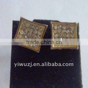 Iced Out Micropave Stud Kite Square HipHop Bling AAA CZ Mens Earrings