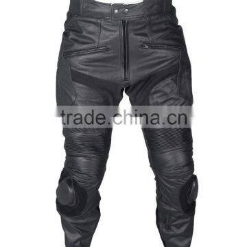 MENS CE ARMOURED QUALITY BLACK LEATHER MOTORCYCLE PANT