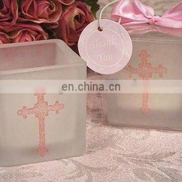 Pink Blessed Events Cross Design Candle Holders Wedding Favors