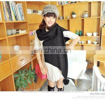 100% Acrylic Women Scarf Plaids Big Long Shawl Pure Color Black photo-3