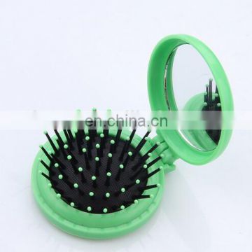 Promotional plastic foldable travel pocket smallcomb hair brush with ladies makeup mirror