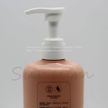 Free Sample 500ml Orange Flat Plastic Cosmetic Body Wash Bottle With Lotion Pump photo-2