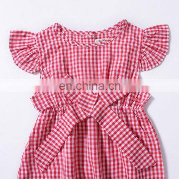 2019 Newborn Toddler Outfits Flying Sleeve Bow Plaid Romper Summer Girls Romper photo-6
