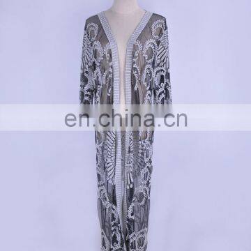 Новый сексуальный прозрачный вырезной вышитый длинный кимоно-кадиган 2019 года. Летние пляжные вещи для женщин: топы и блузки из chiffon-шитца photo-4