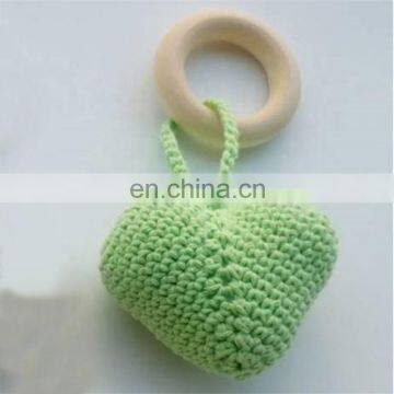 Cute Heart Baby Teething Ring Hand Knitted Teether Rattle Toy photo-6