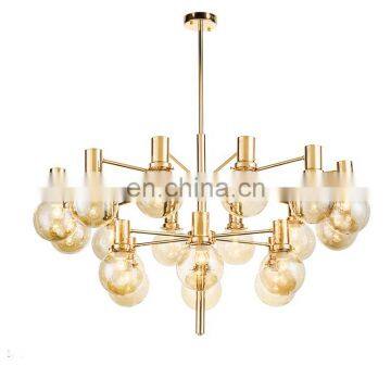 Modern Glass Globe Gold Plated Metal Chandelier Pendant Light photo-2