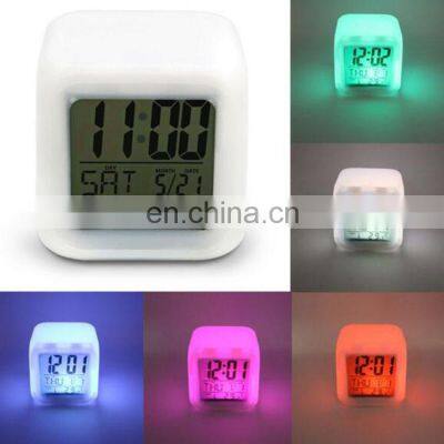 Amazon Hot Seller 7 Colors Changed Digital Thermometer Led Cube Alarm Clock photo-2