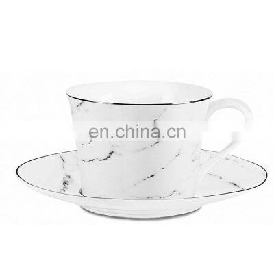 Nordic Unique Gold Rimmed Porcelain Plate Marble Dinnerware Set Round Western Ceramic Cheap Plates photo-4