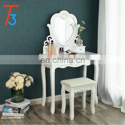 Dressing Table Set with Stool and Heart shape Mirror Vanity Furniture bedroom White