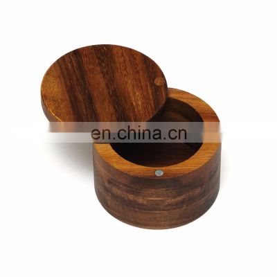 Acacia Wood Salt or Spice Divider Box with Swivel Magnet Cover