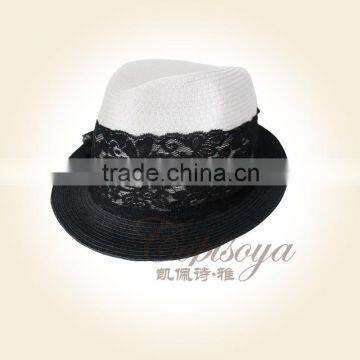 2015 New style straw hat Black and white Lace top hat of copisoya c15064