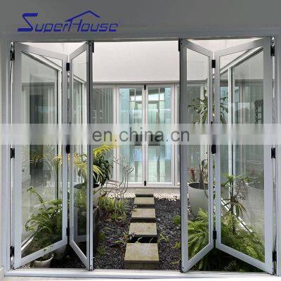 superhosue Double glaze fireproof industrial folding glass door bifold exterior patio garage door Transparent with cheap price