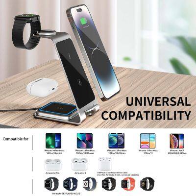 Most Selling Product 5W 7.5W 10W 15W 3 In 1 Wireless Charging Pad Fast Charger Station For Iphone photo-3