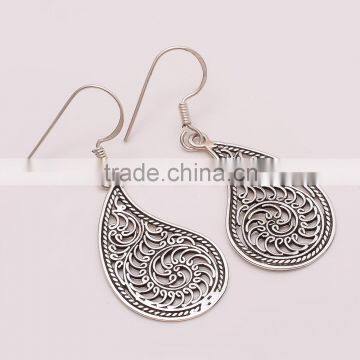 925 SOLID STERLING FINE SILVER ANTIQUE NEPALI WORK EARRINGS