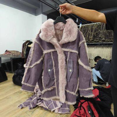 Novo casaco de peles de coelho importado para mulheres, versão coreana de inverno de comprimento médio, casaco de pele solto e esguio photo-3