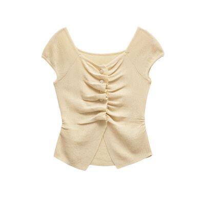 2025 Spring New Knitted Shirt Women's European and American Style Round Neck Solid Color Loose Hoodie With Wrinkles photo-4