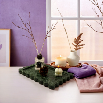 Popular Scalloped Green Marble Tray photo-3