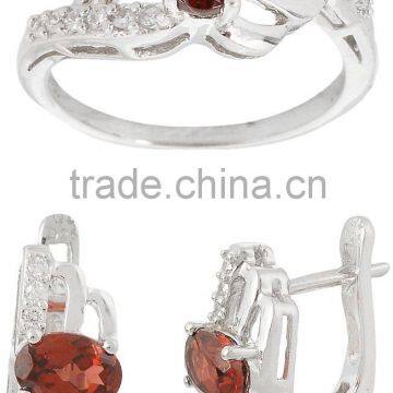 Garnet With CZ Ring Earring Set