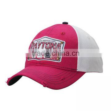 Wholesale 100% Cotton Pink Hat 6 Panel Curved Bill Stone Washed Trucker Cap photo-3