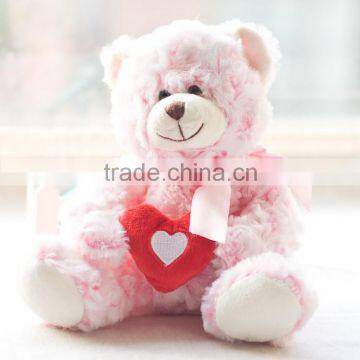 Plush Toy Pink Bear with Red Heart/Soft Bear Toy Sitting High 20cm with Pink Silk Bow/Soft Stuffed Bear Embroided Nose