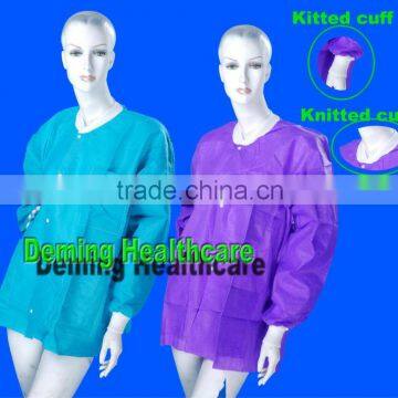 Disposable SMS Lab Coat/Visitor coat with elastic cuff & knitted collar