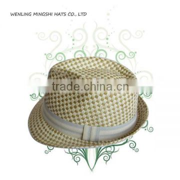 lady fedora beige color paper straw hat with blokage printing