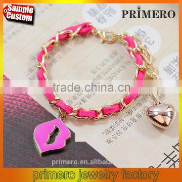 Hot Sell Big Lips Retro Fashion Pink Women Velvet Gold Chain Bracelet