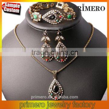 Colorful Resin Gem Water Drop Shape Jewelry Sets Fashion Wedding Vintage Necklace Earrings Bracelet