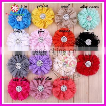 2.5" Lace flower with rhinestone button