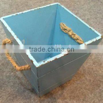 trapezoid wooden storage box with jute