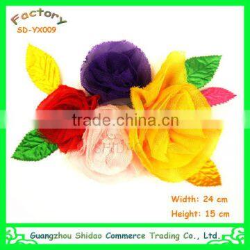 Custom full colour long chiffon flower patches for clothes SDYX009