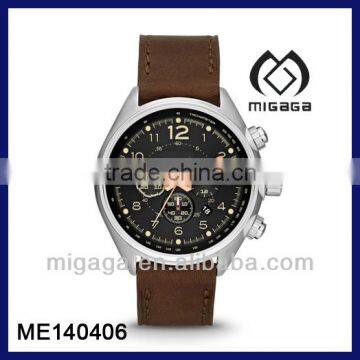 Mechanical Watch Black Dial 6 Hands Mens Sport Leather Mechanical Wrist Watch