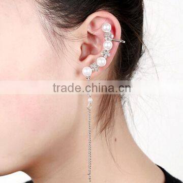 >> SW16419 New Arrival Fashionable Long Chains Pearl Cuff Earrings/
