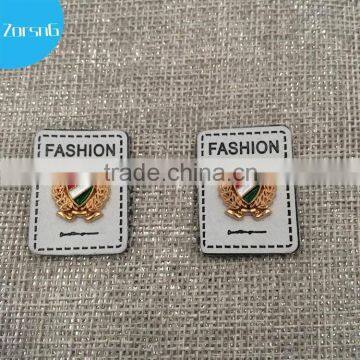 fashion PU jeans label with metal plate for jeans, handbag