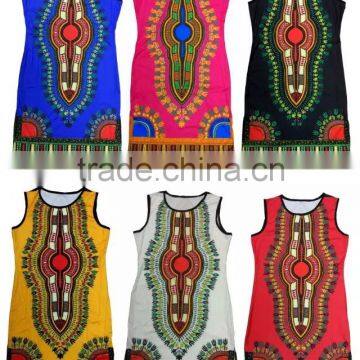 C1015 new arriving fashion style favarable price soft material loose straight african sleeveless lady dress