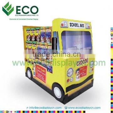 School bus shape for Cardboard book pallet display, advertising display stand