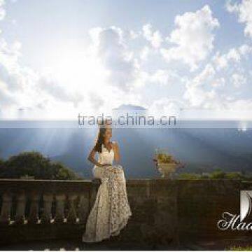 Transparent wedding dress of cotton crochet lace / best wedding gown