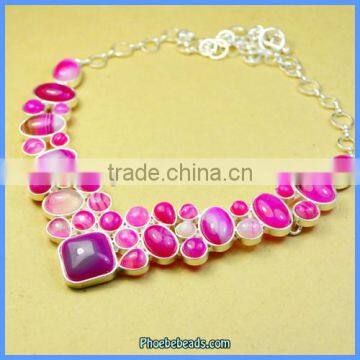 Wholesale Beautiful Rose Onyx Pink Gemstone Necklaces For Girls GN-N020