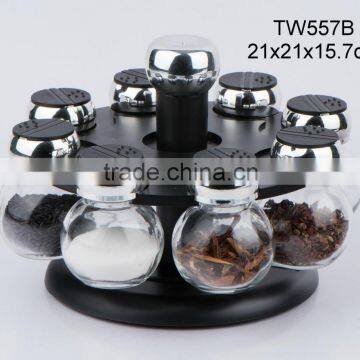 TW557B 8pcs glass spice jar set with plastic stand