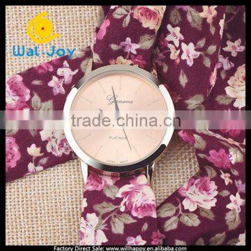 WJ-5270 wonderful pretty fabric flower strap bracelet Geneva brand simple design lady watch