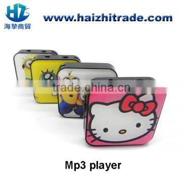 New cartoon character square mini clip hello kitty mp3 player with 4gb 8gb tf card