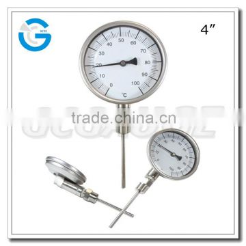 High quality 4 inch bottom mount stainless steel bimetal temperature meter